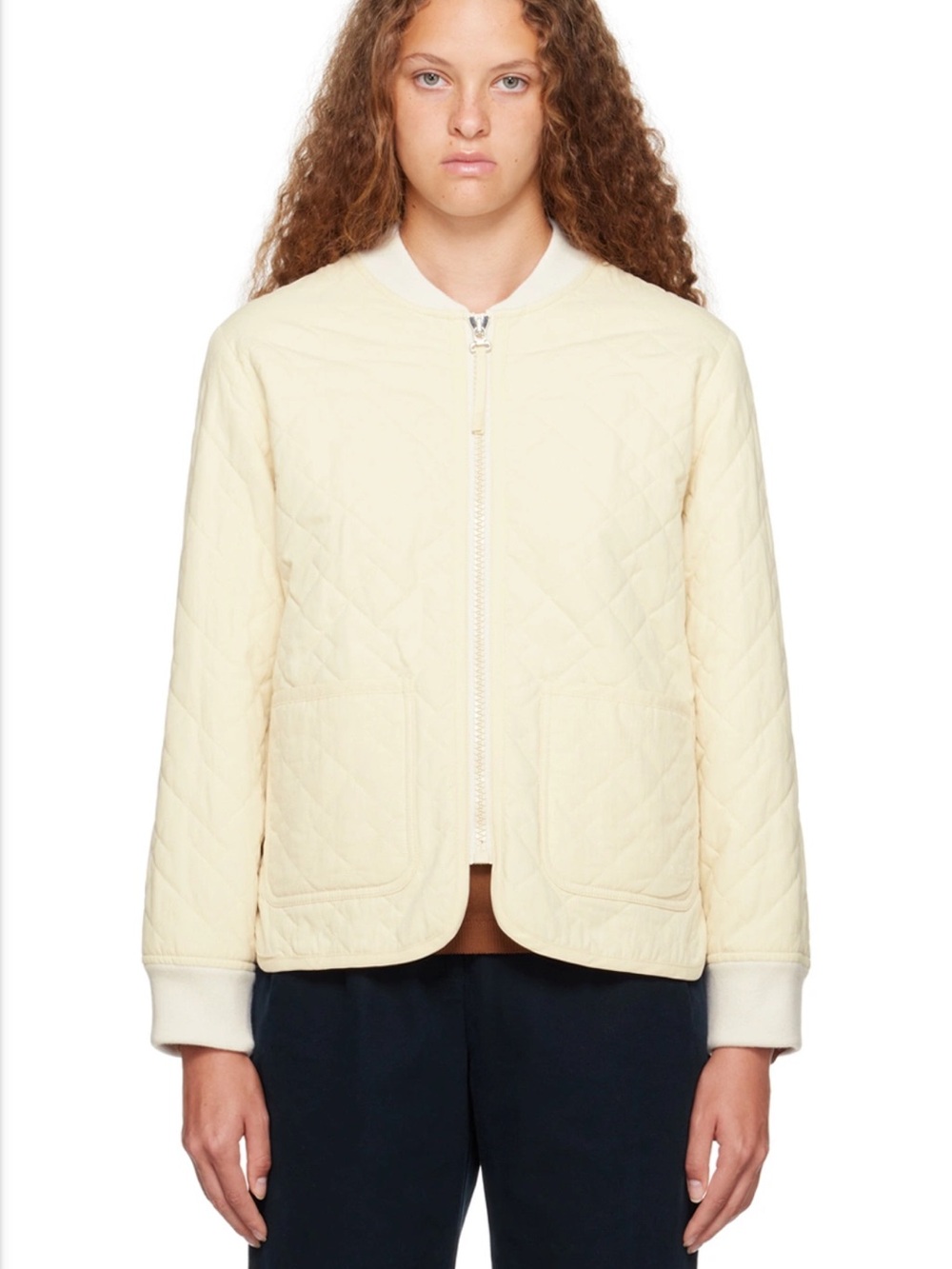 A.P.C. Elea Quilted Bomber Jacket in Cream